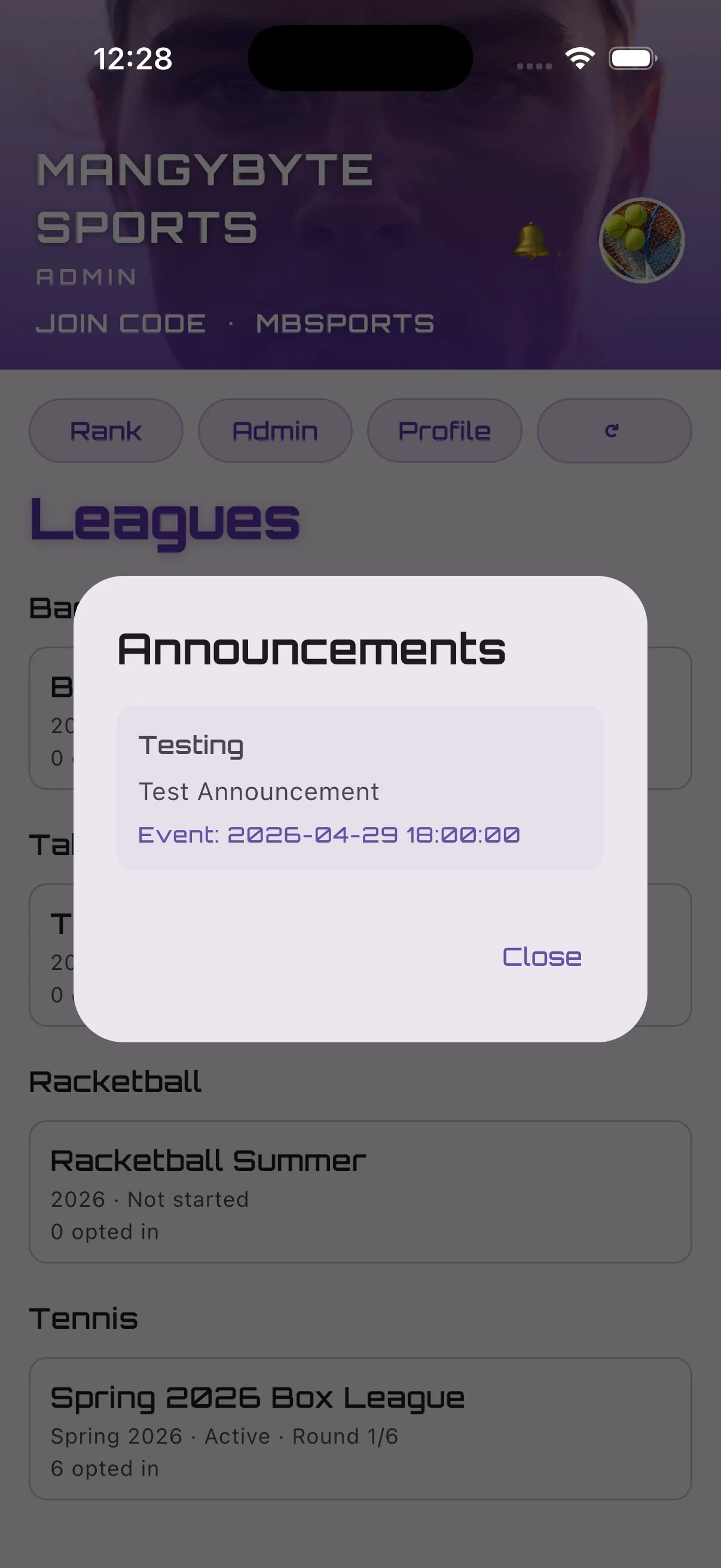 Club announcement shown to a member on app open